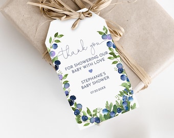 Etiquetas de agradecimiento imprimibles para baby shower con arándanos (Bab288)