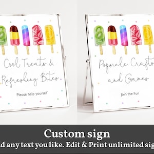 Editable Popsicle Custom Sign Baby shower Birthday Table sign Colorful Summer Party Decor Ice Cream Sign Printable Download Bab193 Bir347
