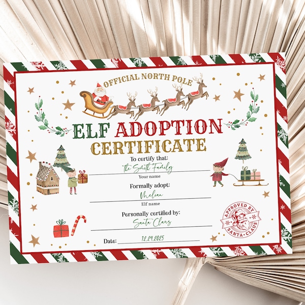 Elf adoptiecertificaat Kerst Elf Adopt kaart Elf brief Officiële Elf Adoptie Vakantie afdrukbaar Bewerkbaar Printbaar Download Eado2