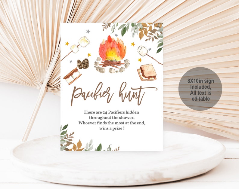 Pacifier Hunt Sign: S'more Baby Shower Game (camping, Boho, Gender ...