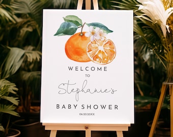 Little Cutie Baby Shower Sign, Orange Citrus Theme (Editable Digital Bab322)