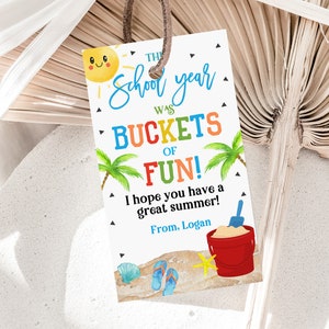 Etiqueta de cubos de diversión Etiqueta de regalo de vacaciones de verano Último día de clases Fin de clases Maestro Aula Preescolar Niños Editable Imprimible Descargar Est25