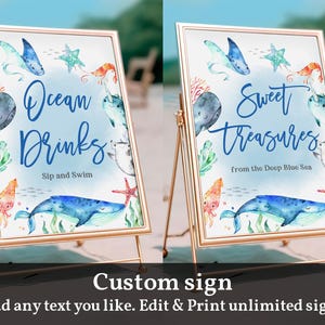 Sea custom sign Ocean Birthday Baby shower Table sign Sea Party Decor Nautical Editable Printable Download Bir306 Bab156