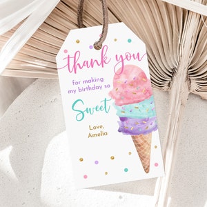 Eis Favor Tag Geburtstag Danke Tags Party Girl Pink Lila Teal Geschenk Goodie Bag Danke Etiketten Printable Bir366 Bir382 Bir381