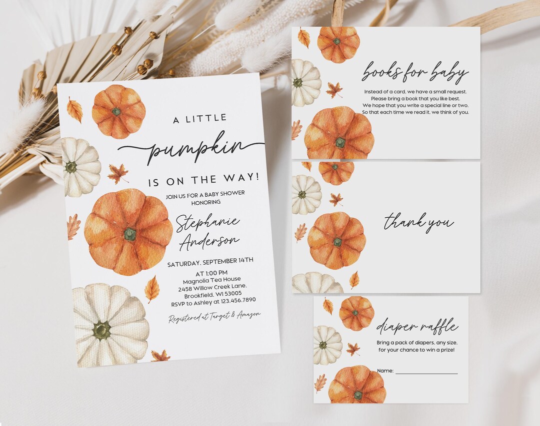 Baby Shower Invitation Bundle: Rustic Pumpkin, Fall Theme - Editable ...