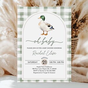Mallard Duck Baby Shower Invitation: Green Plaid, Editable Bab329 image 4