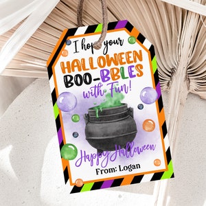 Halloween Bubble Tags Boo-bble Tags Halloween Bubble Favor Tag Kids Non-Candy Bubbles Classroom Gift Label Editable Printable Download Hat4