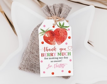 Thank You Favor Tags: Strawberry Party Editable - Digital Download Bir278