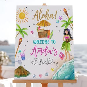Hawaiian Luau Geburtstag Willkommensschild Ananas Party Aloha Sommer Willkommensplakat Pool Party Digital Editable Printable Download Bir363