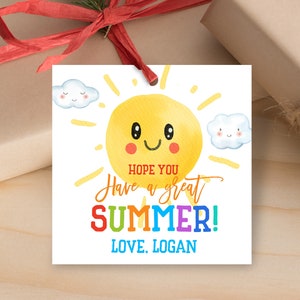 Etiquetas de fin de año escolar Etiquetas de regalo de sol Gracias al maestro Último día de clases Compañero de clase Escuela Preescolar Editable Imprimible Descargar Est11