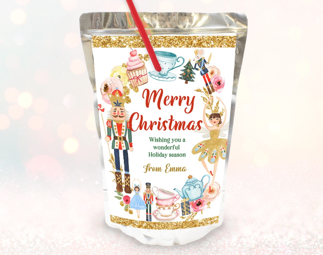 Nutcracker Juice Pouch Label Christmas Tea Party Juice Pouch Labels