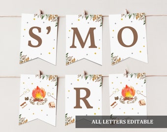 Baby Shower Banner: S'mores Theme - Rustic Boho Campfire Greenery Bab171
