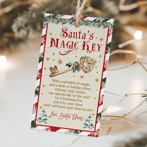 BEWERKBARE Santa's Magic Key Tag Kerstavond Box Filler Geen Schoorsteen Kerstavond Tradities Santa Key Tag Afdrukbare Instant Download Mkt1