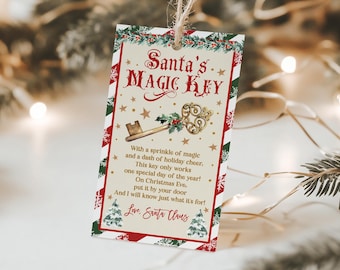 May include: A red and white striped card with a gold key and green holly. The card reads "Santa's Magic Key" and includes a poem about the key working on Christmas Eve.