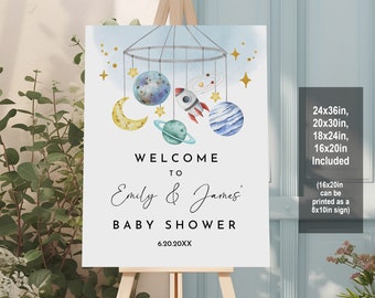 Outer Space Baby Shower Sign - Editable Astronaut and Solar System Decor Bab270