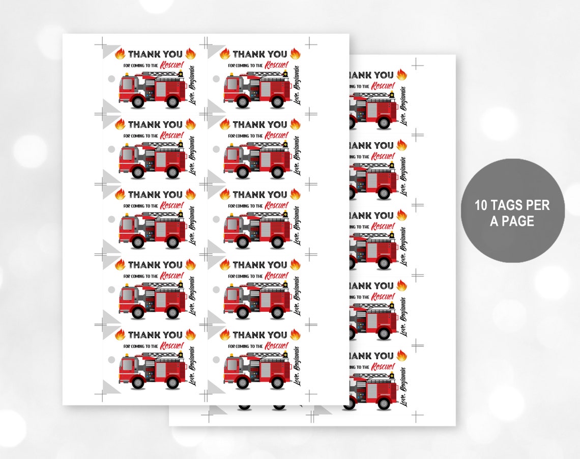 Fire Truck Birthday Favor Tags/ Fire Truck Thank You Tags/ | Etsy