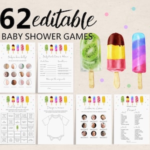Eis am Stil Baby-Dusche-Spiel Set Bereit zu Pop-Spiel Bundle Eis-Spiel Pack Gender neutral Sommer Bunt Bearbeitbare Druckbare Download Bab193