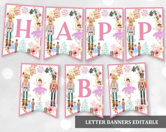 Nutcracker Birthday Banner, Pink Sugar Plum Fairy (Editable, Printable) Bir15