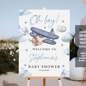 Flugzeug-Babyparty-Willkommenszeichen Bearbeitbares Flugzeug-Dusche-Dekor-Abenteuer erwartet Reise-Thema druckbares Plakat Zeit vergeht Beschilderung Bab248