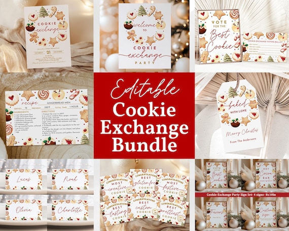 Christmas Cookie Exchange Party Kit: Editable Printable Templates ChI45