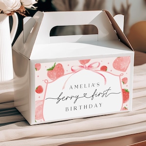 Erdbeergiebel Geschenkbox Etikett Erdbeere Geburtstag Party Favor Box Giebel Etikett Beere Süß Partydekoration Druckbare Vorlage Bir429