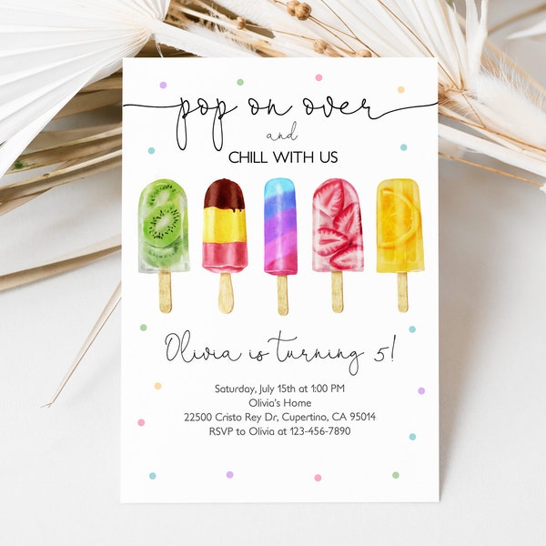 Editable Popsicle Birthday Invitation Popsicle Birthday Invite Pop On Over Chill With Us Ice Cream Party Digital Printable Download Bir347