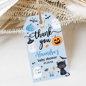 Étiquette de cadeau modifiable Little Boo Baby Shower bleu garçon fantôme étiquette cadeau cadeau de naissance Halloween bleu fille Baby Shower Haba5