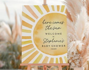 Sun Baby Shower Welcome Sign, Boho Style (Editable Digital Download Bab343)