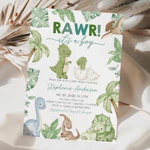 Dinosaur Baby Shower Invitation Editable It&#39;s a Boy Dinosaur Baby Shower Invite Boy Dino Baby Shower Boho Dinosaur Invite Printable Bab350
