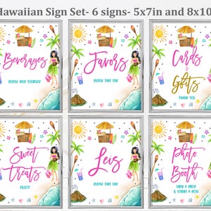 Hawaiian Party table sign set Tropical Birthday Baby shower Sign Bundle Luau party Decor Aloha Pool party Editable Printable Download Bir363
