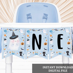 Halloween High Chair Banner Boy 1st Birthday Ghost Spooky ONE Spooktacular Party Decor Halloween Party Digital Printable Download Hab3