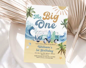 Surfing Birthday Invitation: Retro Beach Party - Editable Template Bir345