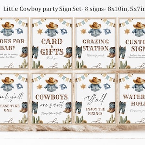 Set di insegne per baby shower Little Cowboy Wild West, set di insegne da tavolo, decorazioni per baby shower Cowboy, decorazioni rustiche Rodeo, modificabili e stampabili Bab241