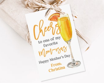 Mother's Day Mimosa Tags, Printable Labels (Editable, 2 Sizes)