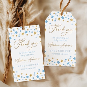 Twinkle Twinkle Little Star Baby Shower Favor tags Editable Blue and Gold Stars Thank you tags, Boy Gift tags Printable Digital Bab370