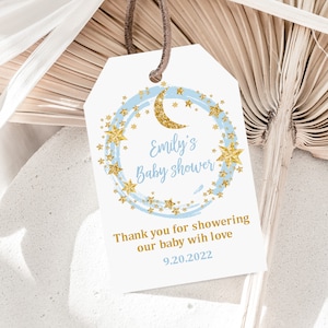 Twinkle Twinkle Little Star Baby Shower Tag Bearbeitbarer Dankeschön-Tag Download Bab15