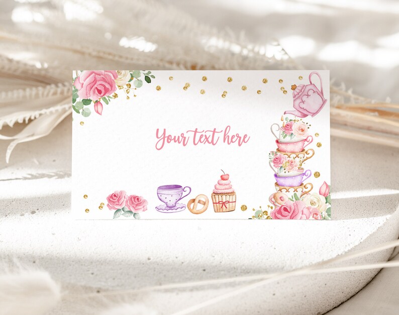 Tea party food tent card Food Labels Tea Party Place Card Tent Card Escort Card Decor Girl Floral Pink Printable Editable