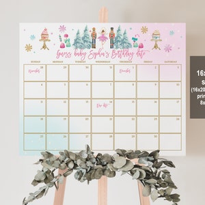 Nutcracker baby shower due date calendar Sugar Plum Fairy Guess baby&#39;s birthday Christmas Guess the due date game Editable Printable Chbab3