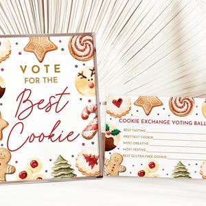 Bearbeitbare Weihnachtsabstimmungskarte und Zeichen Cookie Austausch-Party-Kit Spiel Cookie Ballot Sign Cookie Zeichen Karten Tags Printable ChI45