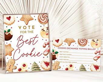 Christmas Cookie Voting Ballot Cards, Editable Party Kit (Printable PDF) ChI45