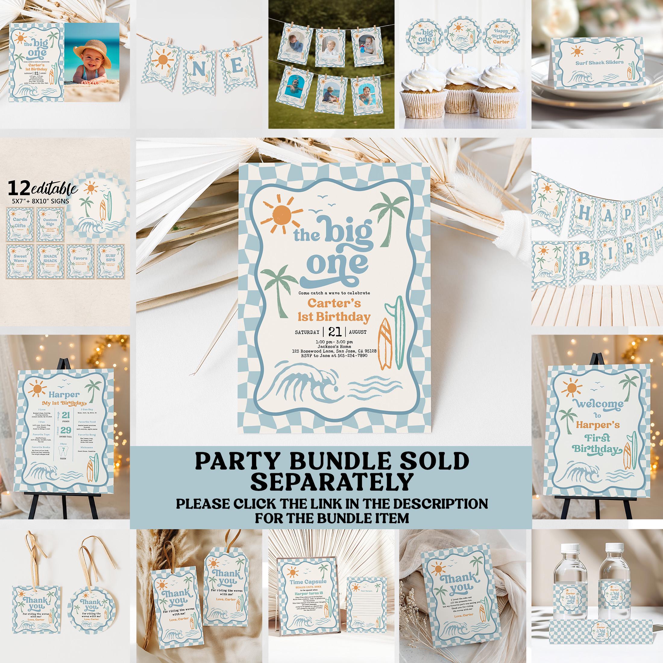 Milestone Poster: Surfboard First Birthday (editable, Digital File ...