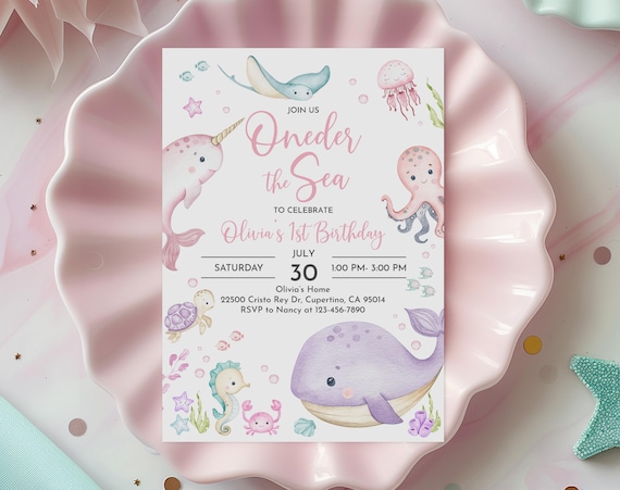 Birthday Invitation: Under the Sea Ocean Animals - Editable Template Bir463