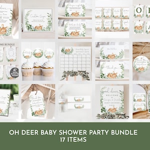 Oh deer baby shower bundle Woodland animals Forest animal Gender neutral Boy Set Greenery Forest Wild Boho Editable Printable Digital Bab120