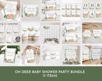Oh Deer Baby Shower Bundle: Woodland Animals, Gender Neutral, Editable Bab120