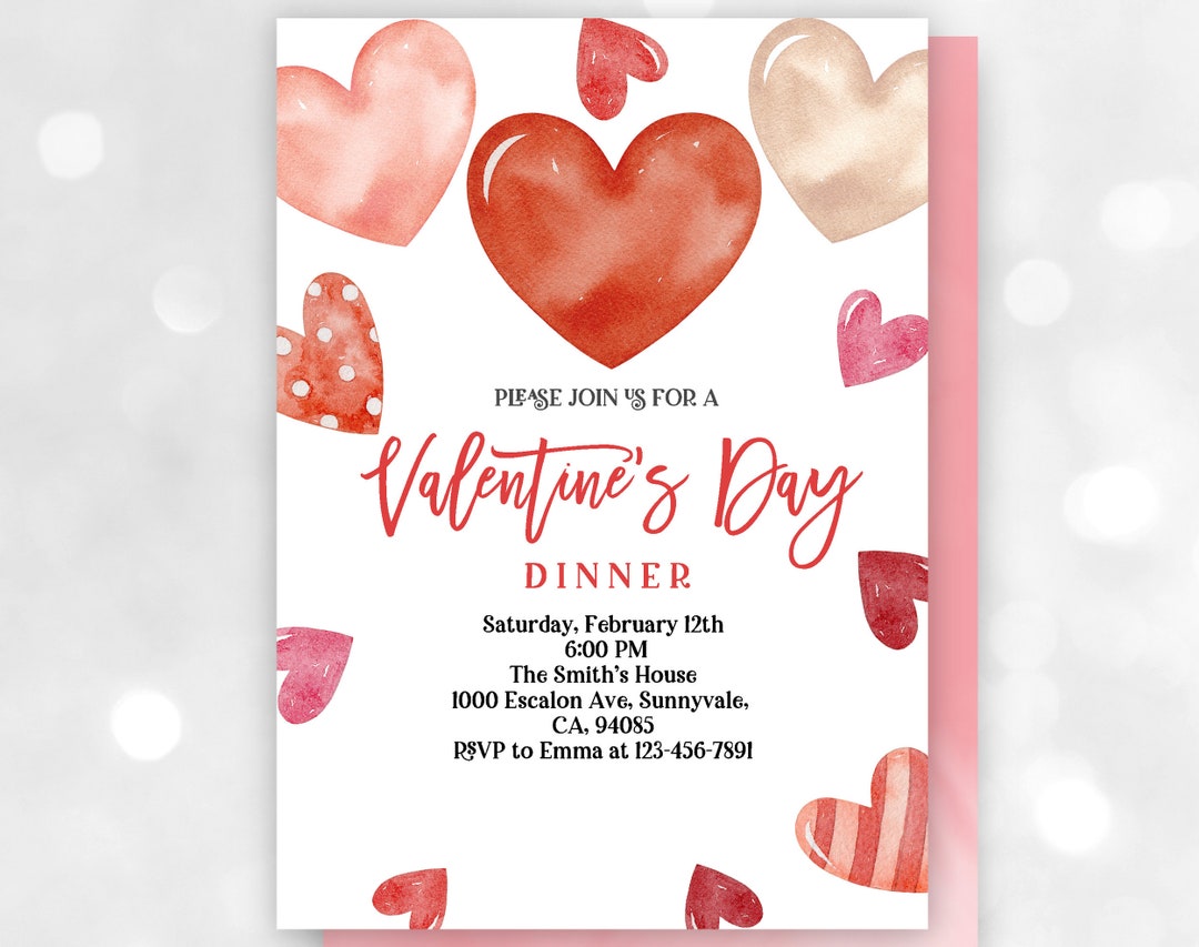 Valentines Day Dinner Invitation Heart Valentine's Day Party Invite ...