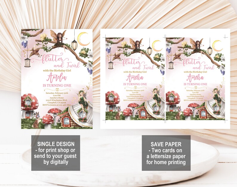 Woodland Fairy Birthday Invitation: Rustic Floral Editable Bir275 - Etsy