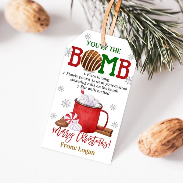 You're the Bomb Gift Tag Christmas Hot Chocolate Bomb Gift Tag Holiday Hot Cocoa Kids classroom Teacher Editable Printable Download Cht26