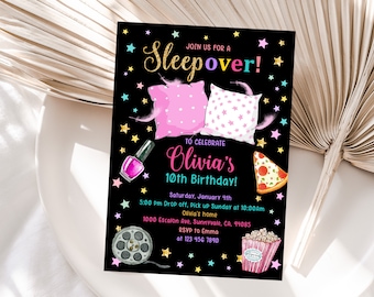 Sleepover Party Invitation: Teen Pajama & Movie Night - Editable Bir161