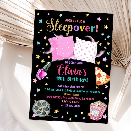 Editable Slumber Party Sleepover Invitation Pajama Party - Etsy