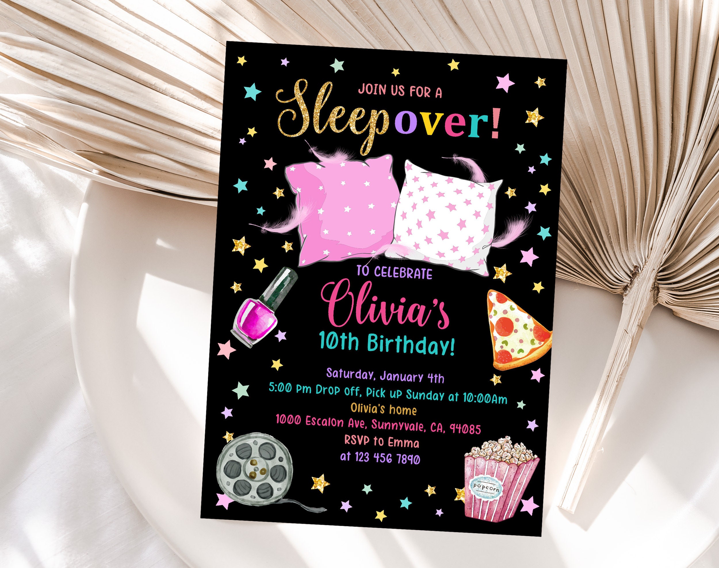 Sleepover Invitation Black Etsy sleepover-invitation-black-etsy